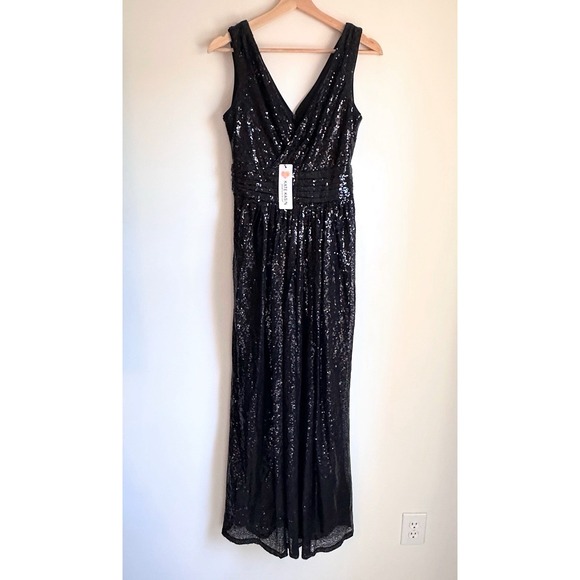 NWT Kate Kasin Long Black Sequin Maxi Dress 2 XS‎ Womens Sleeveless V Neck - Picture 3 of 12